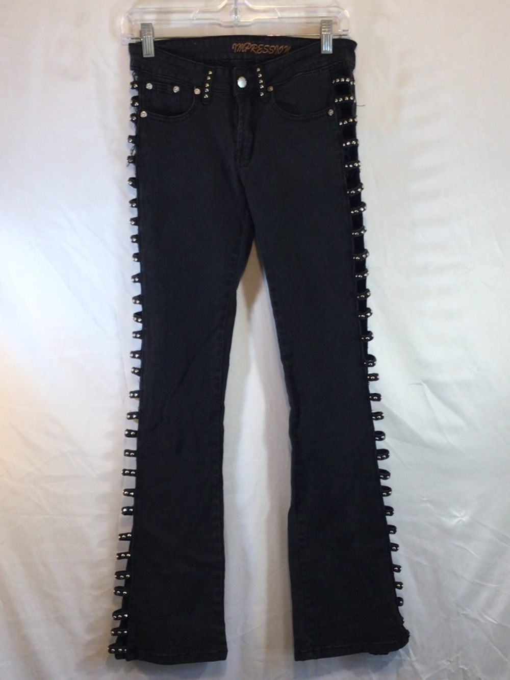 Y2K Black Studded Ladder Side Bootcut Jeans Size 2 Emo Alt Goth Rockstar Grunge